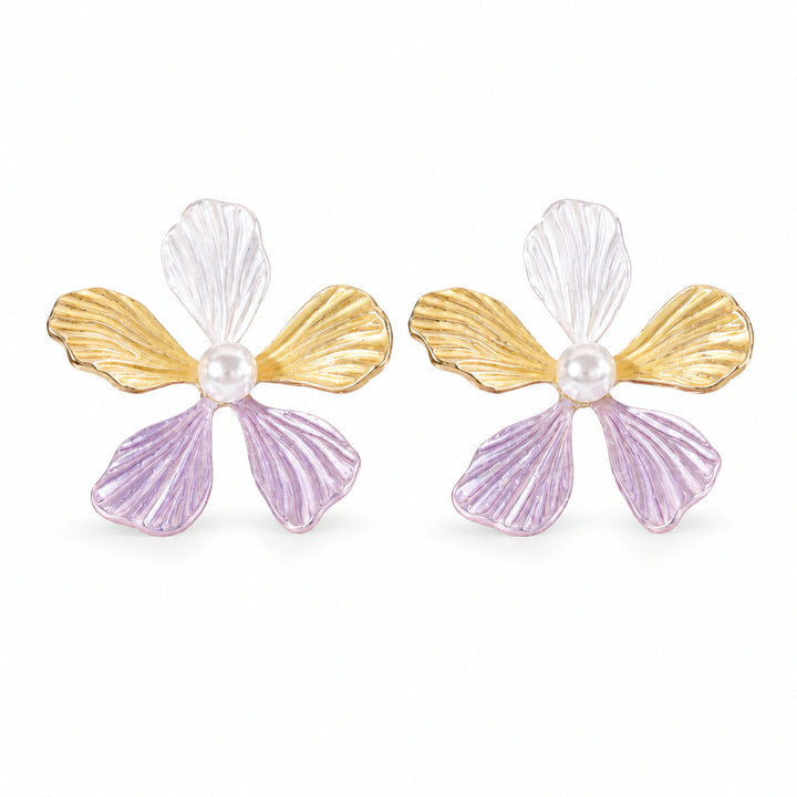 Western multicolor lavender floral pearl-style drop earrings