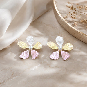 Alternate detail view of pink floral pearl earrings