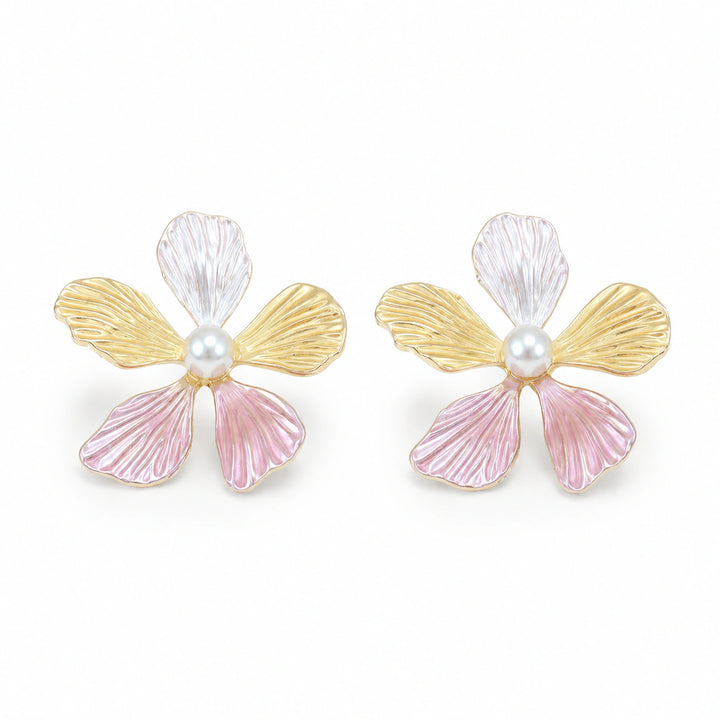Western multicolor pink floral pearl-style earrings