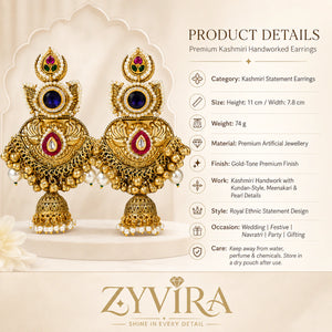 Close-up ear view showing the layered jhumka and pearl-style hanging details