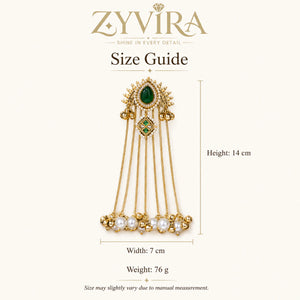 Size guide showing the statement proportions of gold-tone pearl tassel earrings