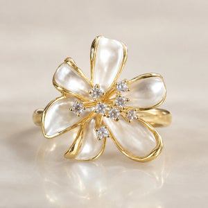 Alternate product view of the pearl-white crystal floral ring