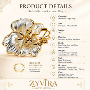 Open adjustable view of the pearl-white butterfly ring