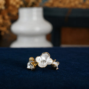 Alternate product view of the pearl-white floral crystal ring