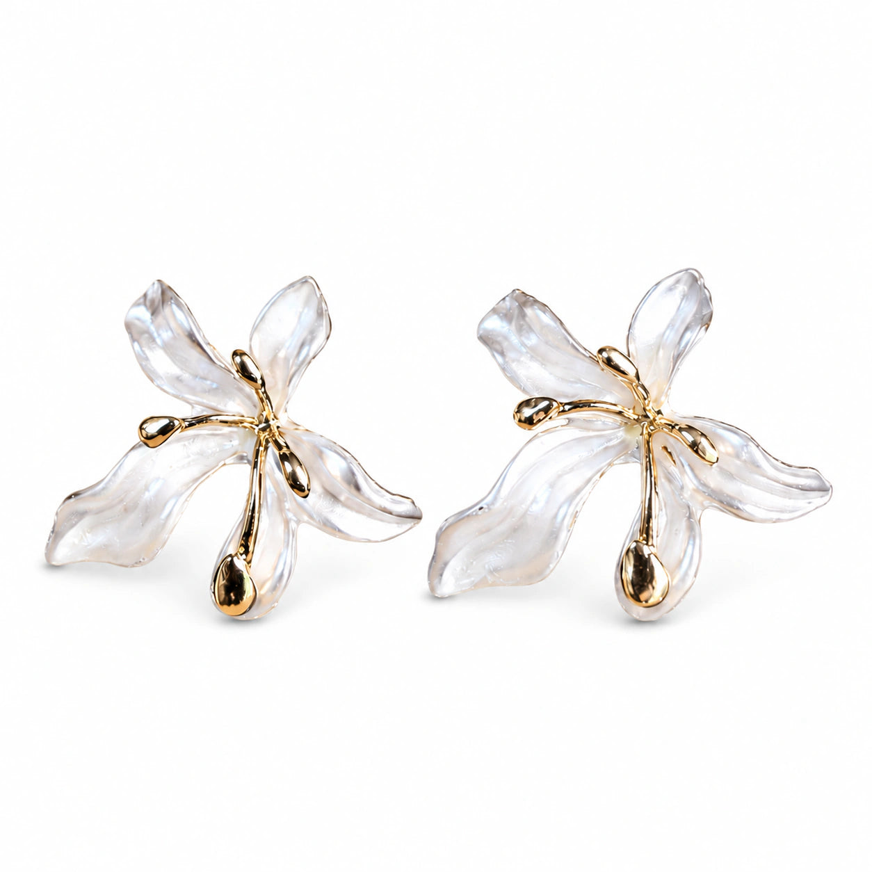 Alternate detail view of pearl-white leaf floral drop earrings