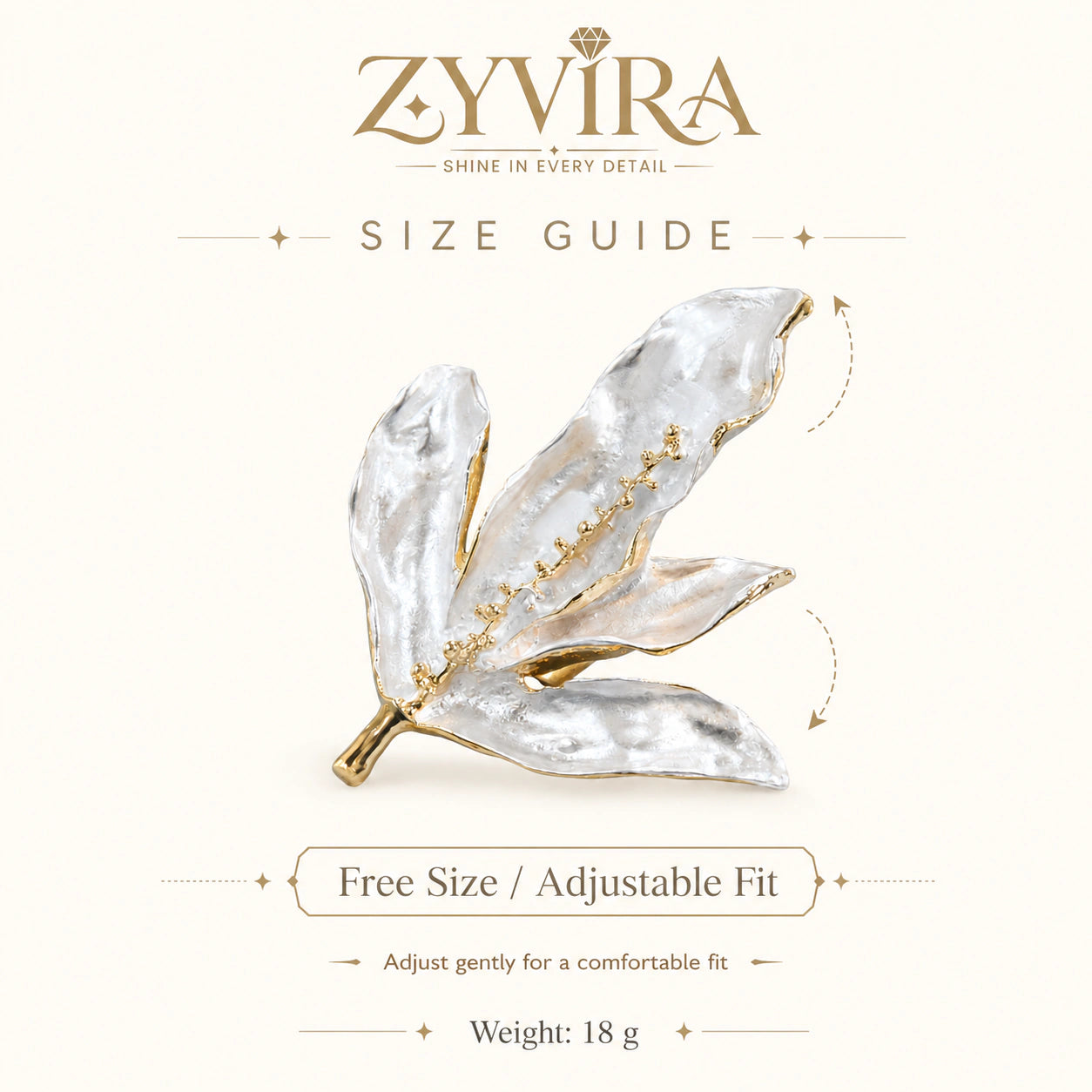 Angled view of the pearl-white leaf vine ring