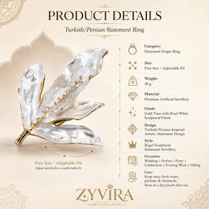 Open adjustable view of the pearl-white leaf vine ring