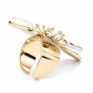 Alternate detail view of the pearl-white marbled petal ring