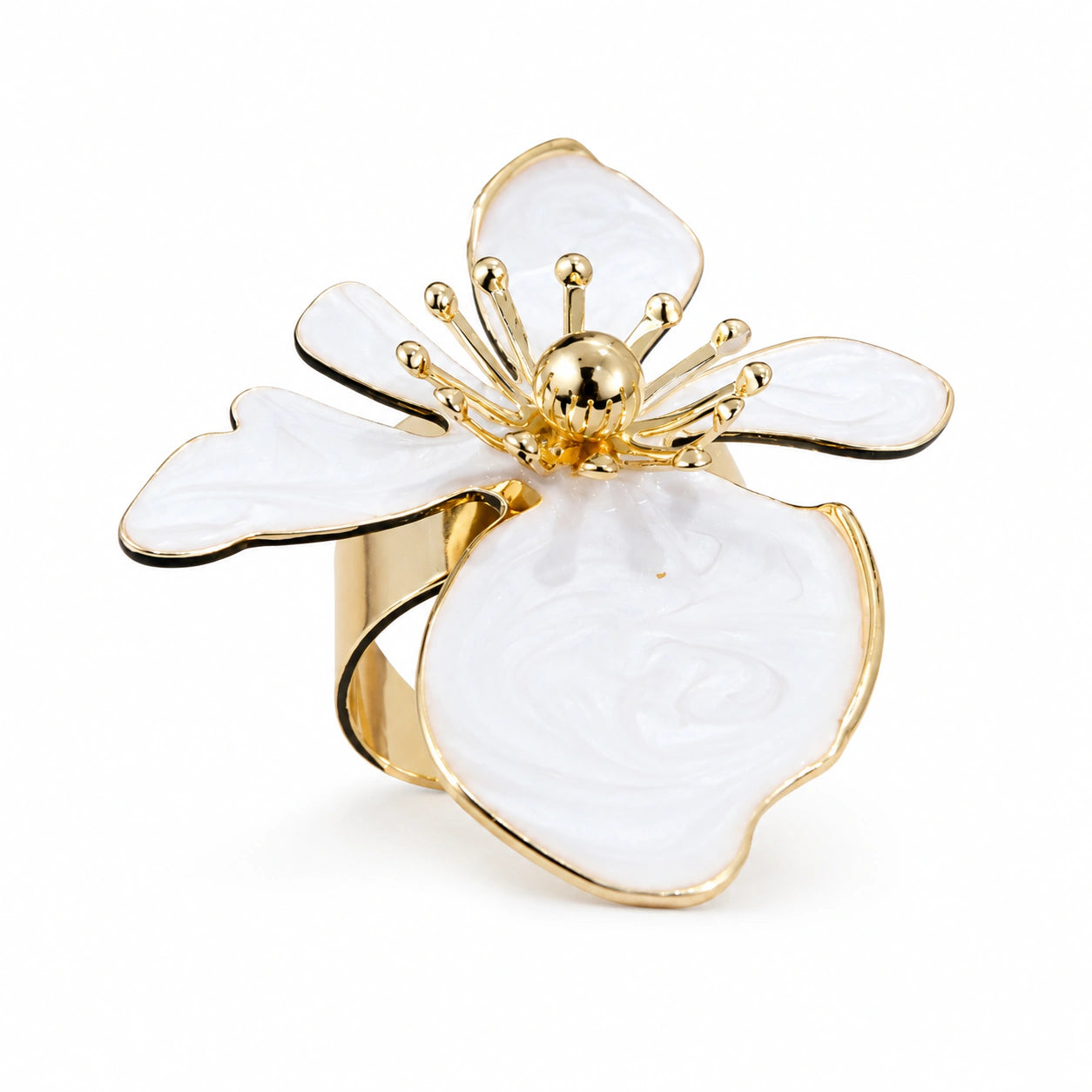 Alternate product view of the pearl-white marbled petal ring