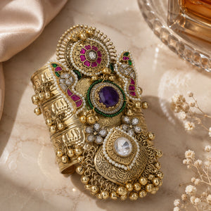 Alternate detail view of the purple Kundan pearl handwork kada