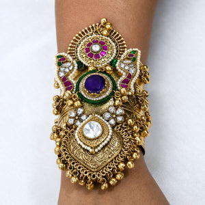 Alternate styled view of the purple Kundan pearl kada