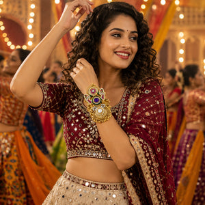 Open structure view of the purple Kundan statement kada