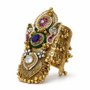 Kashmiri purple Kundan pearl handwork statement kada