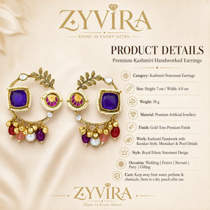 Purple pearl chandbali earrings on a dark jewellery studio display