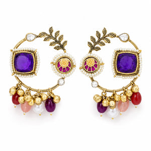 Size guide showing the statement proportions of purple pearl chandbali earrings