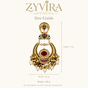 Size guide showing the statement proportions of red-stone pearl chandbali earrings