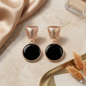 Alternate product view of rose-gold black disc statement earrings
