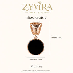 Size guide showing the proportions of black disc statement earrings