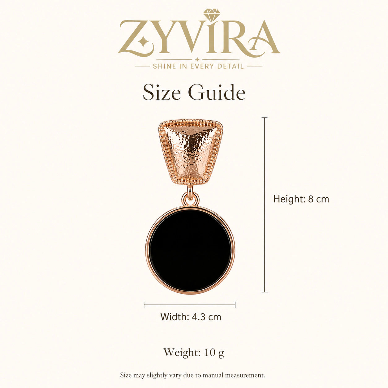 Size guide showing the proportions of black disc statement earrings
