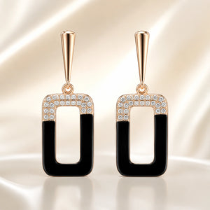 Western rose-gold black geometric crystal dangle earrings
