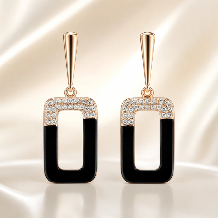 Western rose-gold black geometric crystal dangle earrings