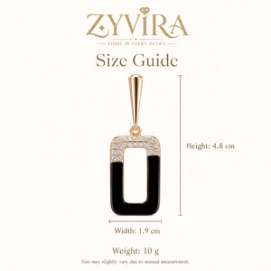 Size guide showing the proportions of black geometric crystal earrings