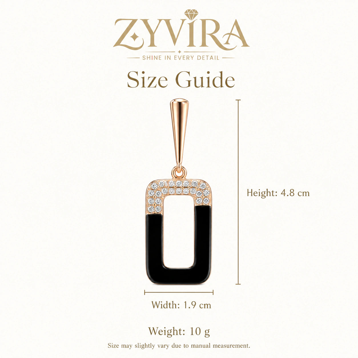 Size guide showing the proportions of black geometric crystal earrings