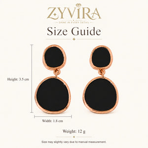 Size guide showing the proportions of black inlay drop earrings
