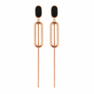 Rose-gold black oval-chain dangle earrings