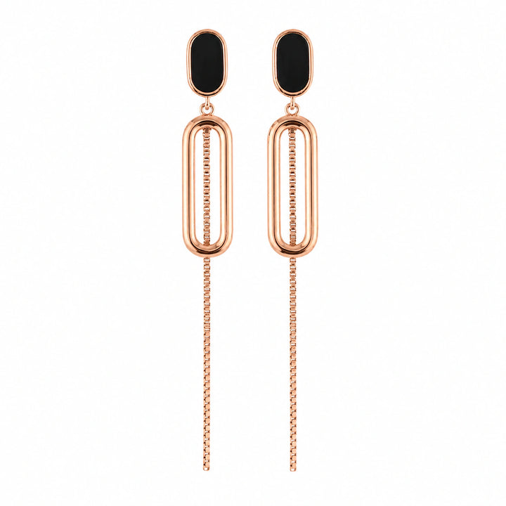 Rose-gold black oval-chain dangle earrings