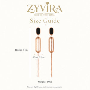 Size guide showing the proportions of black oval-chain earrings