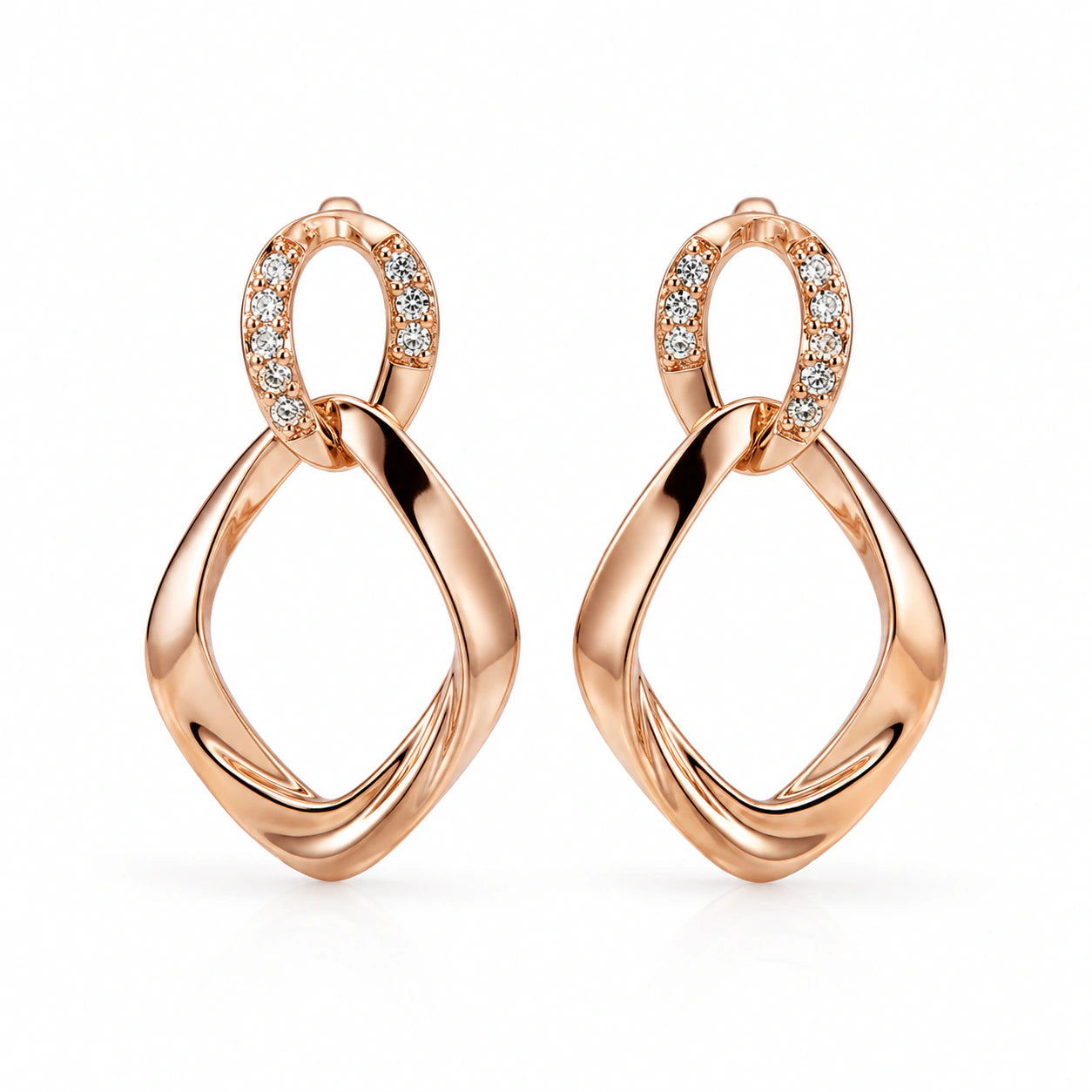 Close-up of crystal accents and twisted teardrop detailing