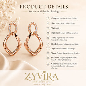 Product details card for rose-gold crystal teardrop earrings