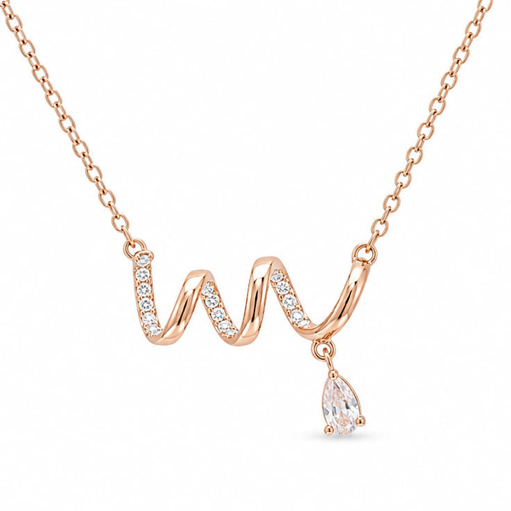 Korean-style rose-gold crystal wave drop pendant necklace