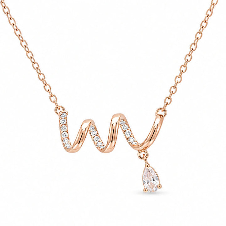Korean-style rose-gold crystal wave drop pendant necklace
