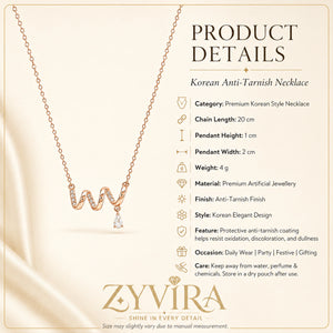 Product details card for the rose-gold crystal wave necklace