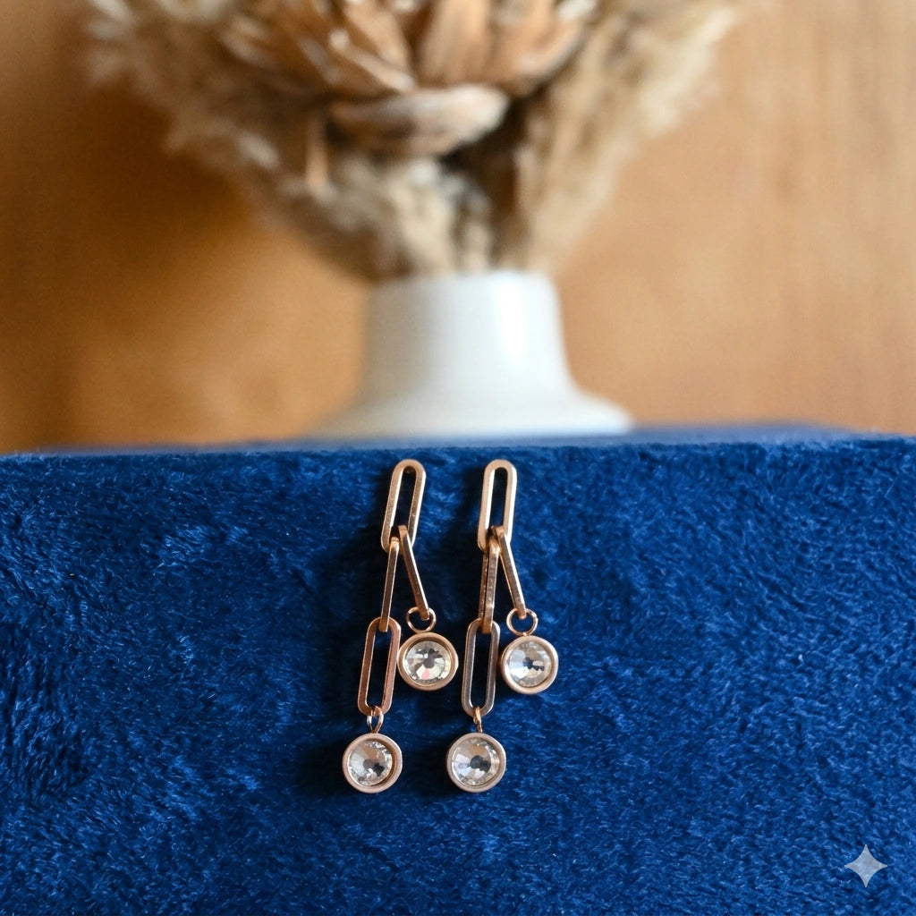 Alternate product view of rose-gold paperclip link earrings