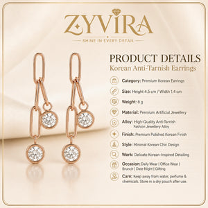 Product details card for rose-gold paperclip link earrings