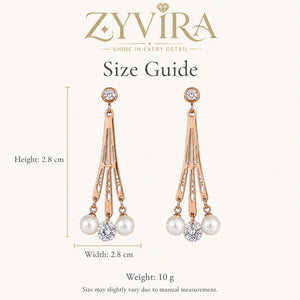 Size guide showing the proportions of pearl crystal chandelier earrings