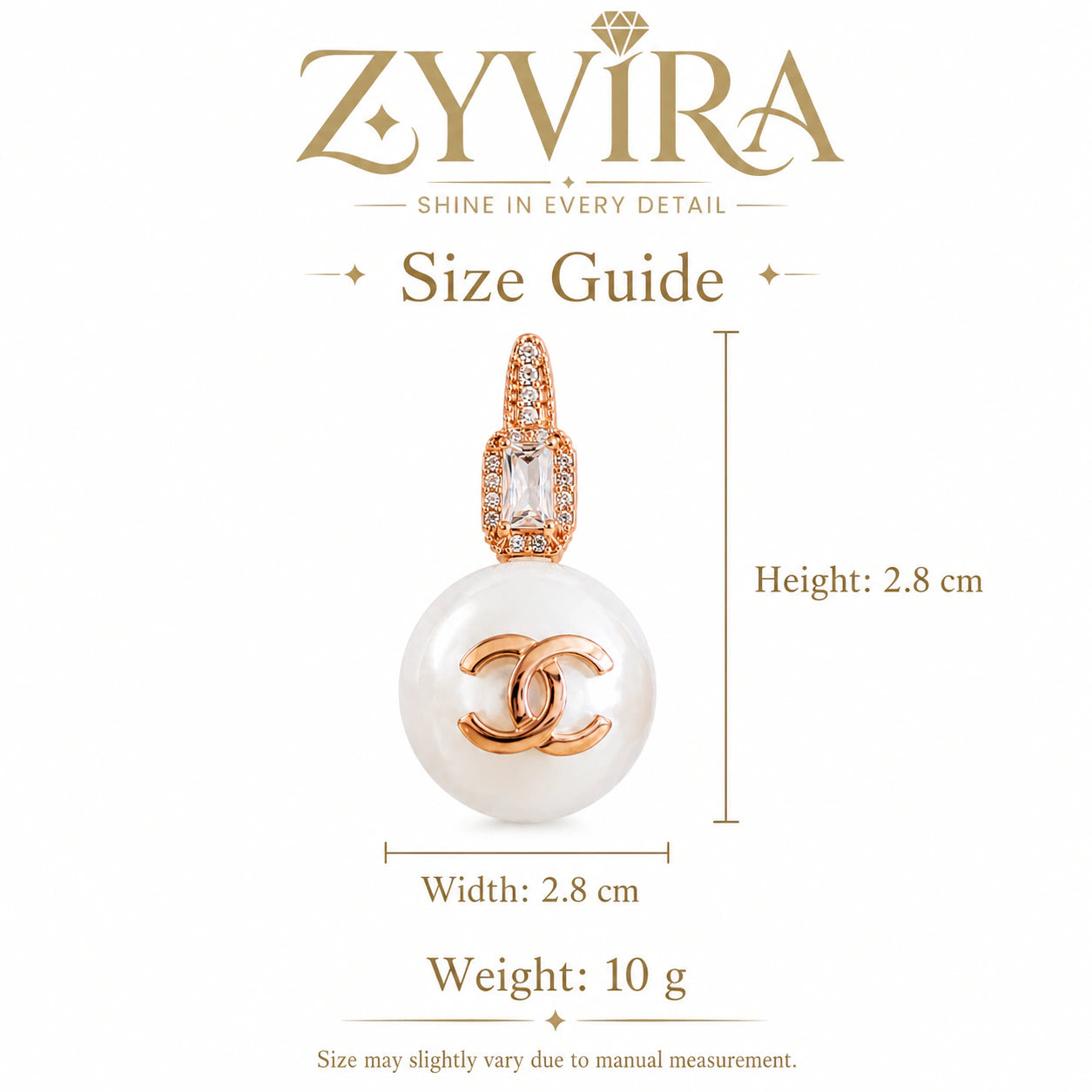 Size guide showing the proportions of pearl emblem drop earrings