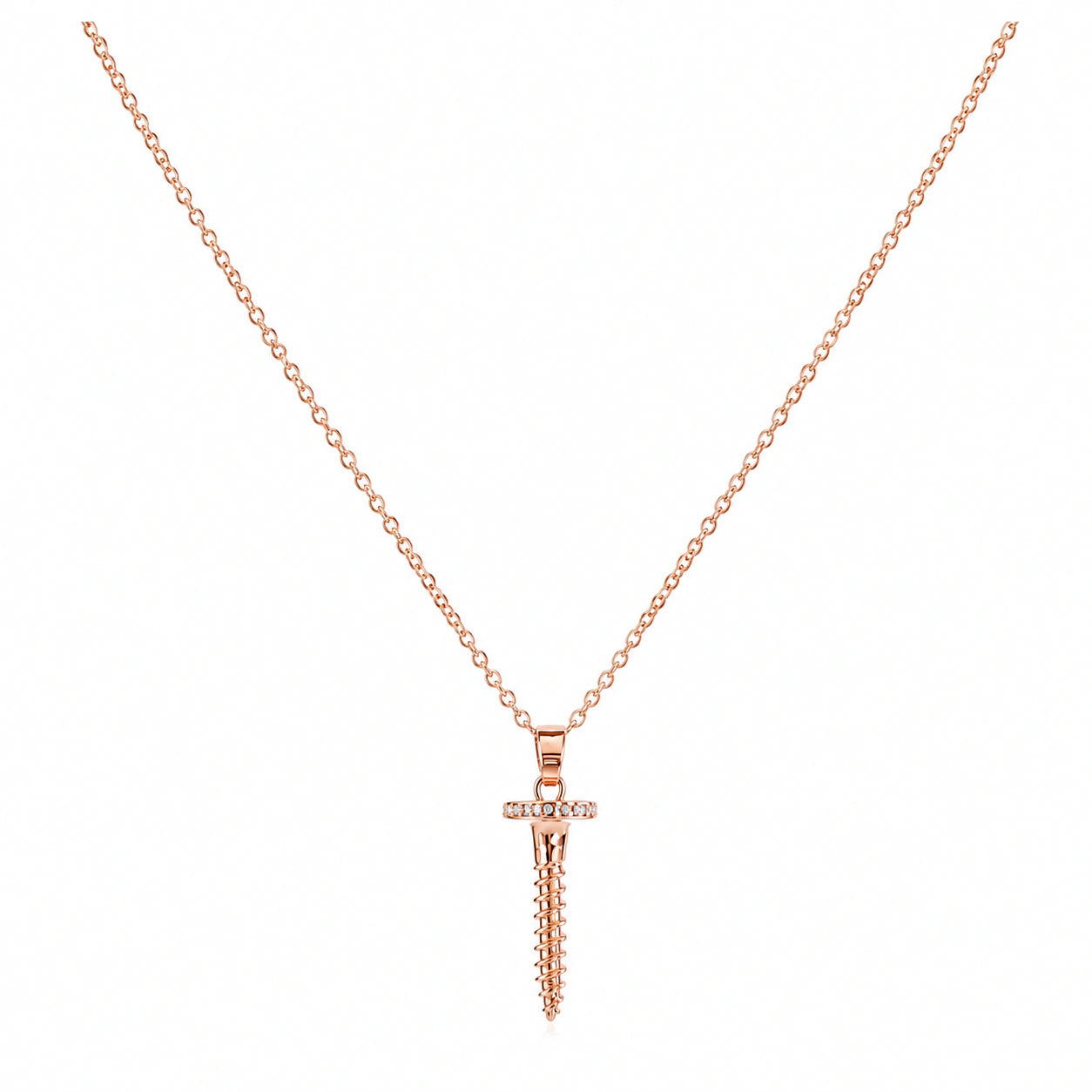 Alternate product view of the rose-gold screw charm necklace