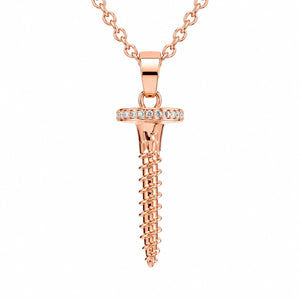 Rose-gold screw charm crystal pendant necklace