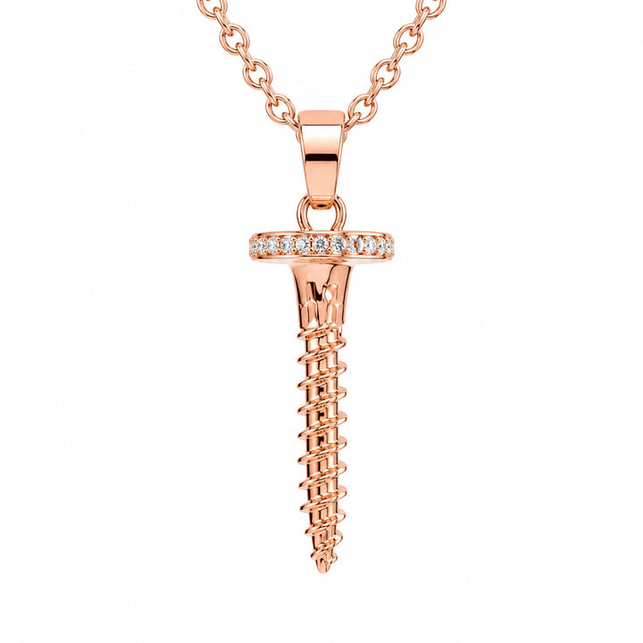 Rose-gold screw charm crystal pendant necklace