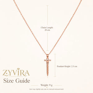 Size guide showing the proportions of the screw charm necklace