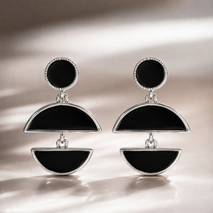 Western silver black floral pearl hoop earrings