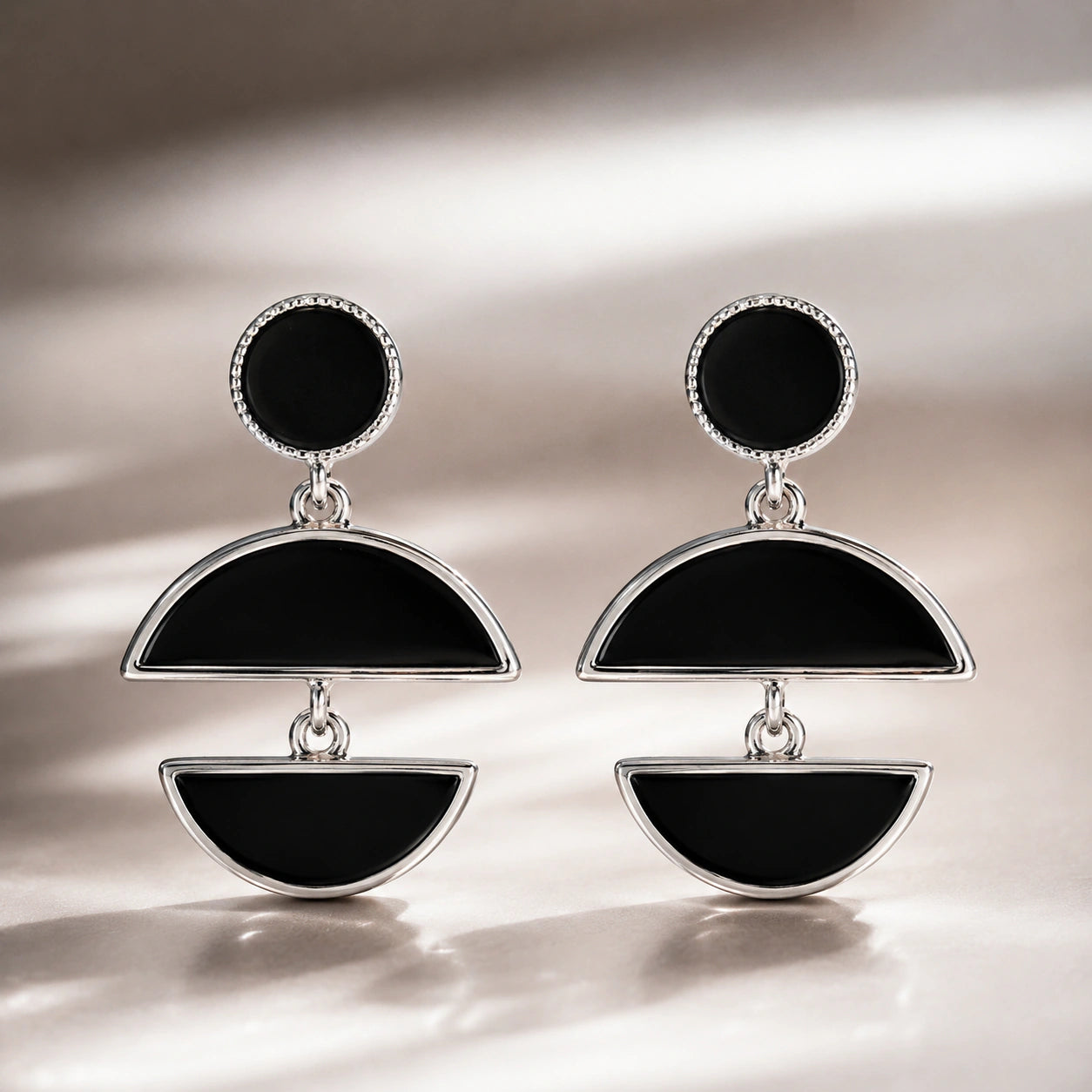 Western silver black floral pearl hoop earrings