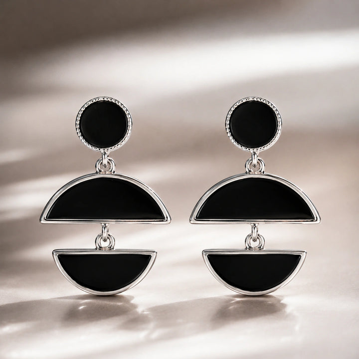 Western silver black floral pearl hoop earrings