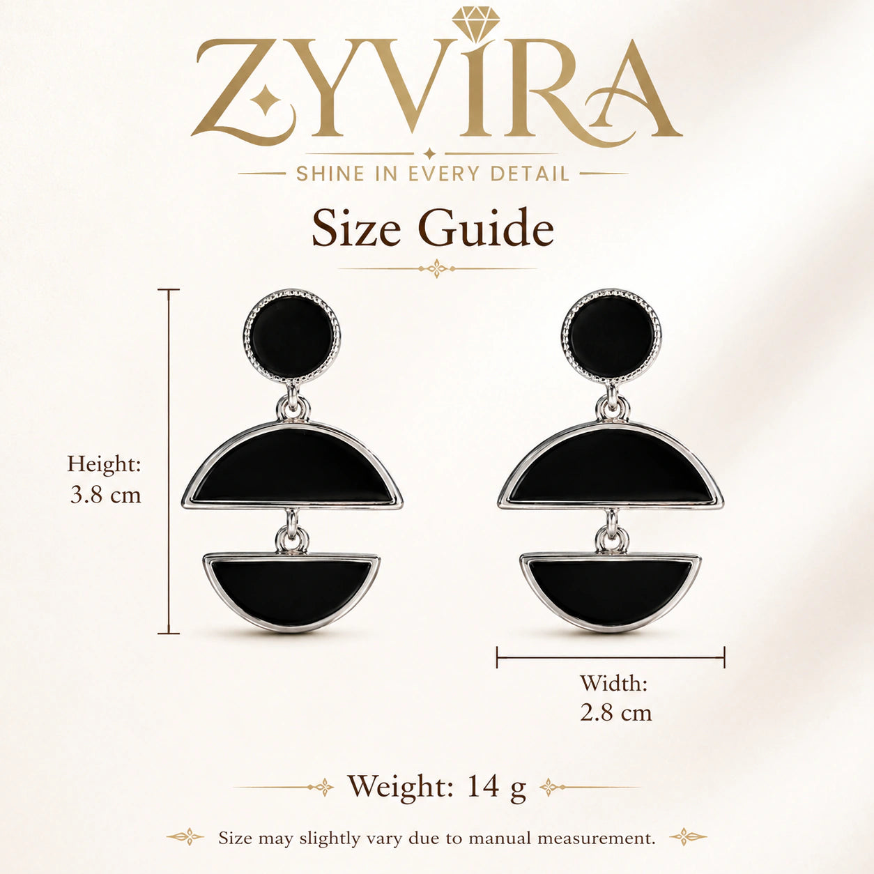 Size guide showing the proportions of floral pearl hoop earrings