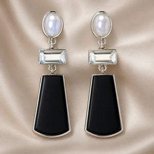 Western silver black pearl-style crystal dangle earrings