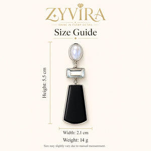 Size guide showing the proportions of silver black pearl earrings